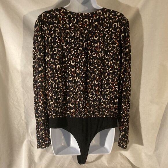 36-7 KORI black multicolor animal print thong rayon bodysuit L - Picture 6 of 10